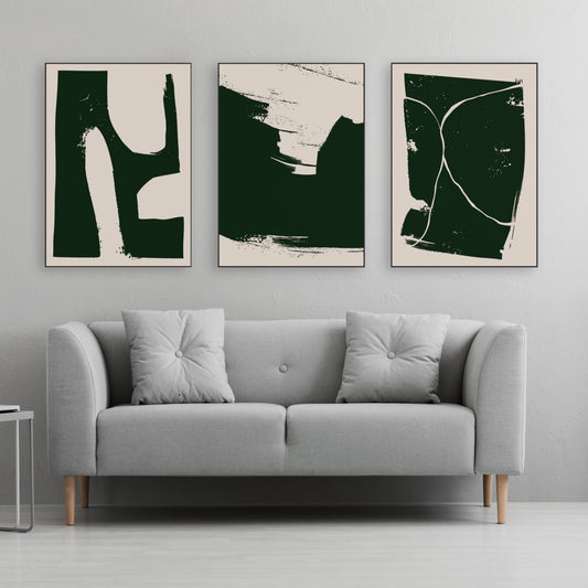 Minimalistische Wandkunst, druckbares Wandkunst-Set von 3, Mid Century Modern abstrakte Wandkunst, geometrisches Leinwandgemälde