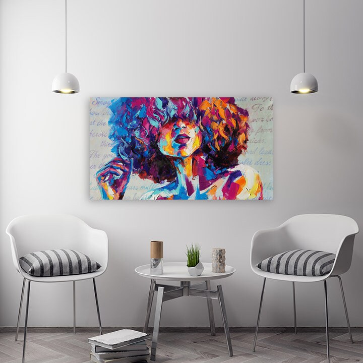 Trendy Black Afro woman African american bright wall art multi panel extra large canvas art painting
