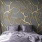 Golden leaves wall mural, abstract grey and gold wallpaper, botanical peel and stick wall mural, removable wallpaper, self adhesive wall mural for bedroom