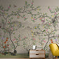 Chinoiserie wallpaper mural, Peel and stick botanical wallpaper, Self adhesive birds wallpaper, Extra large nature wall mural