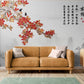 Oriental floral wallpaper peel and stick, sakura blossom wallpaper mural, chinoiserie self adhesive wall mural, wallpaper with hieroglyphs