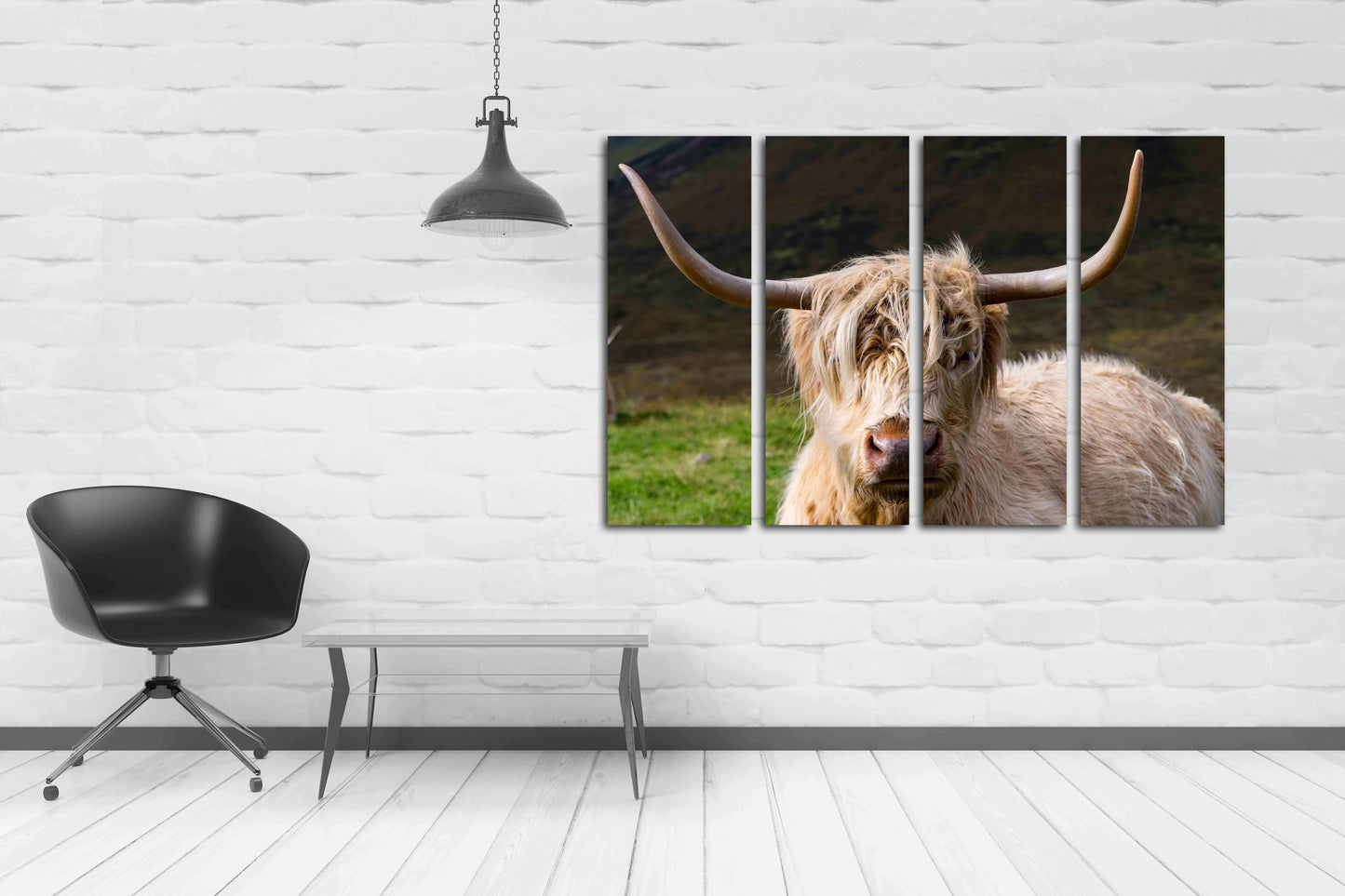 Home wall decor Multi panel extra large canvas art painting Cattle wall art Forest animals figurines Buffalo silhouette Canvas print