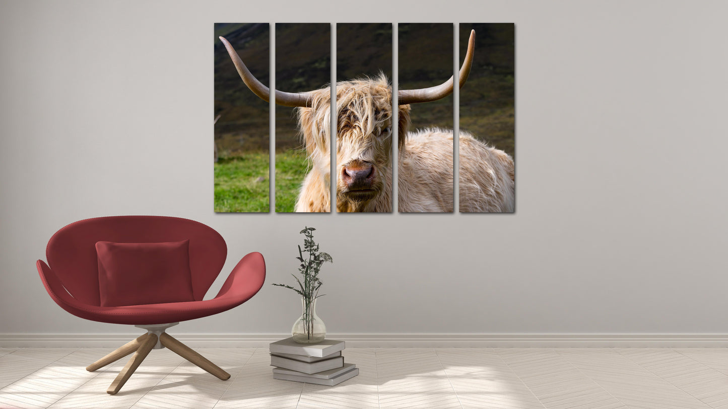 Home wall decor Multi panel extra large canvas art painting Cattle wall art Forest animals figurines Buffalo silhouette Canvas print