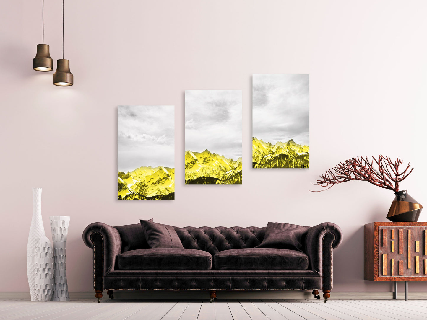 Gold mountains wall art, set of 3 prints canvas paintings, wall pictures mountains, nature wall art, mountain art print