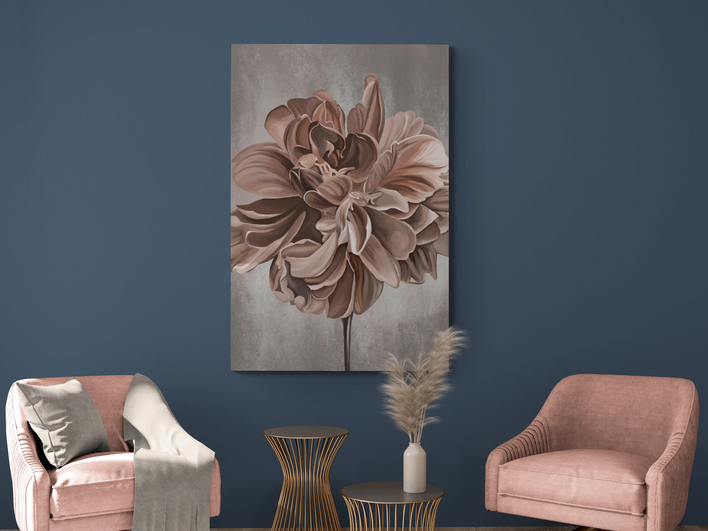 Large floral wall art, beige flower canvas print, floating frame artwork, modern printable wall art, watercolor art print, bedroom artwork