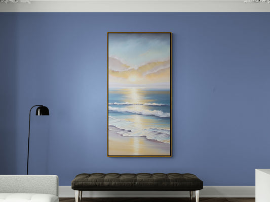 Framed nautical art print, large vertical seascape wall art, sea sunset canvas print, living room wall art, situationship gift