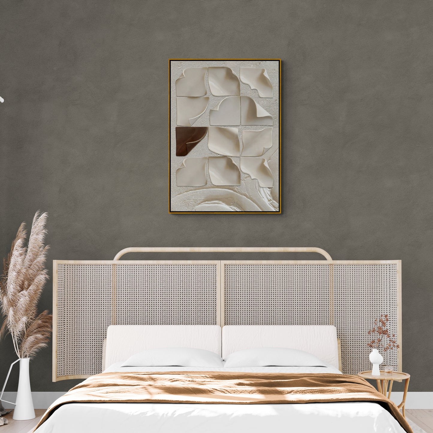 3D effect wall art, abstract canvas print, white and brown art print, modern bedroom wall art, above bed wall art, gifts for men