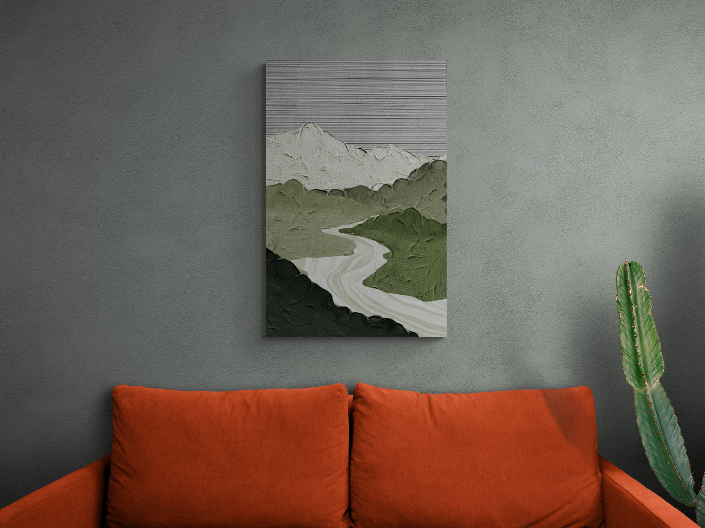 Abstract wall art, mountains art print, framed green white canvas print, abstract landscape artwork, housevarming gift