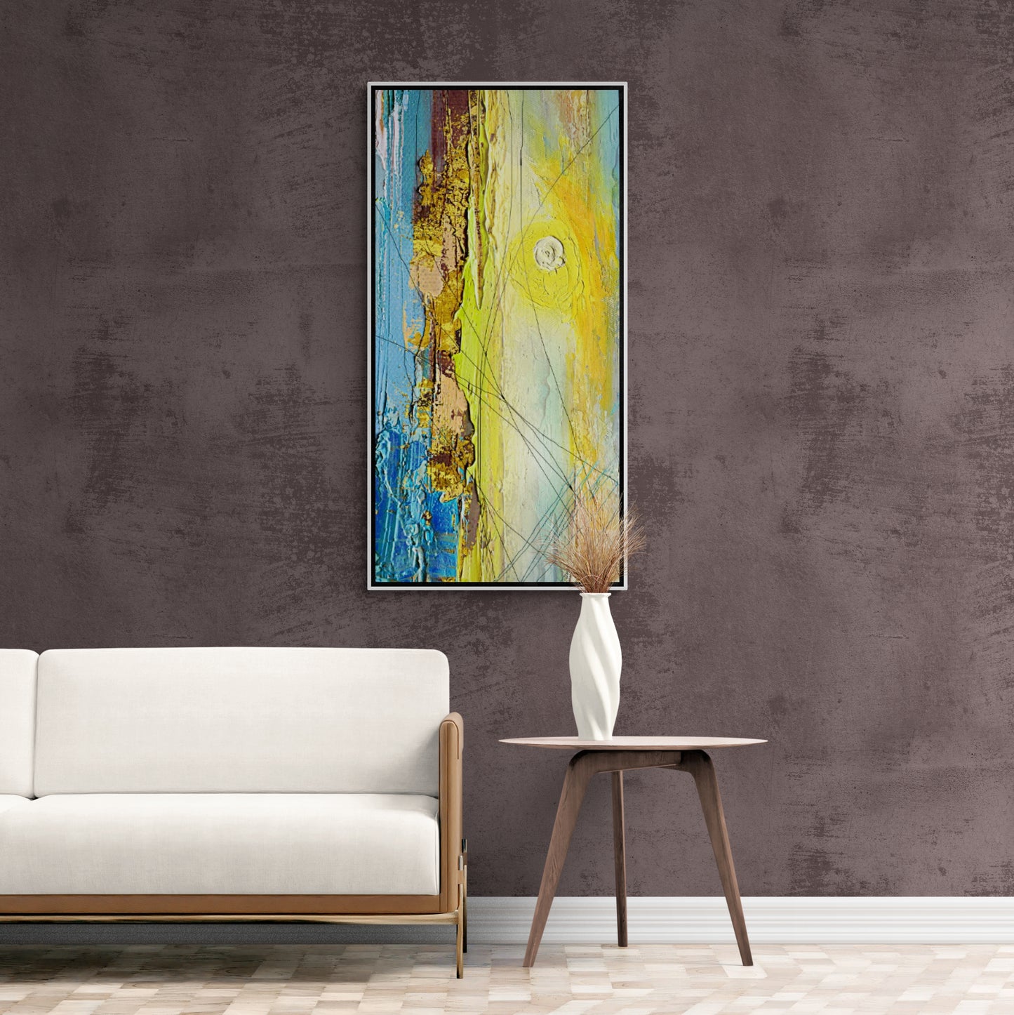 Colorful wall art, abstract art print, marble framed canvas print, blue and yellow wall art, modern above bed artwork, picture for gift