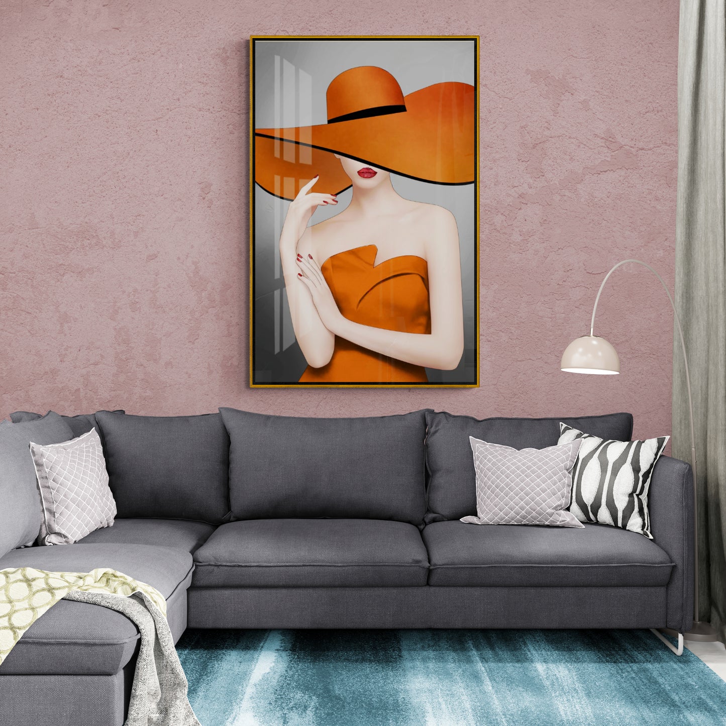 Fashion canvas print, stylish woman art print, framed wall art, orange and grey wall art, modern artwork, hanging wall art, gift for her