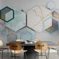 3d wallpaper, large geometrical wall mural, wallpaper with hexagons, peel and stick wallpaper, accentual wall mural for living room