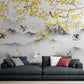 Extra large botanical wallpaper, peel and stick wall mural with oriental motifs, accentual wallpaper with trees and birds