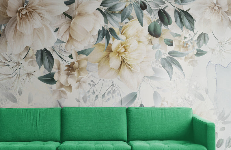 Large floral wallpaper, peel and stick botanical wall mural, temporary wallpaper with flowers, peel and stick wallpaper, canvas wallpaper