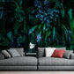 Extra large tropical wallpaper, wallpaper with leaves, self adhesive accentual wall mural, peel and stick wallpaper with dark green leaves