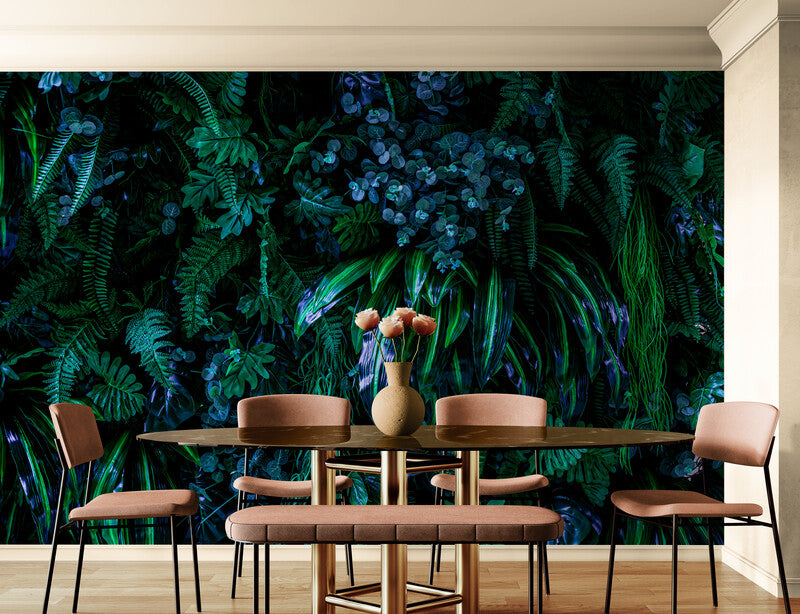 Extra large tropical wallpaper, wallpaper with leaves, self adhesive accentual wall mural, peel and stick wallpaper with dark green leaves