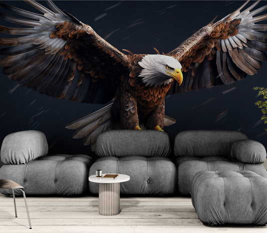 Eagle wallpaper mural, large peel and stick mural with bird, dark self adhesive wall mural, extra large wallpaper, removable wallpaper, accent bedroom wall mural