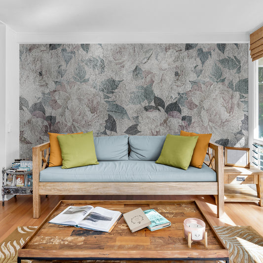 Pfingstrosenblumen Tapete, selbstklebendes florales Wandbild, extra große Tapete mit abstraktem Blumenbild, neutrale Schlafzimmertapete, abnehmbare Tapete