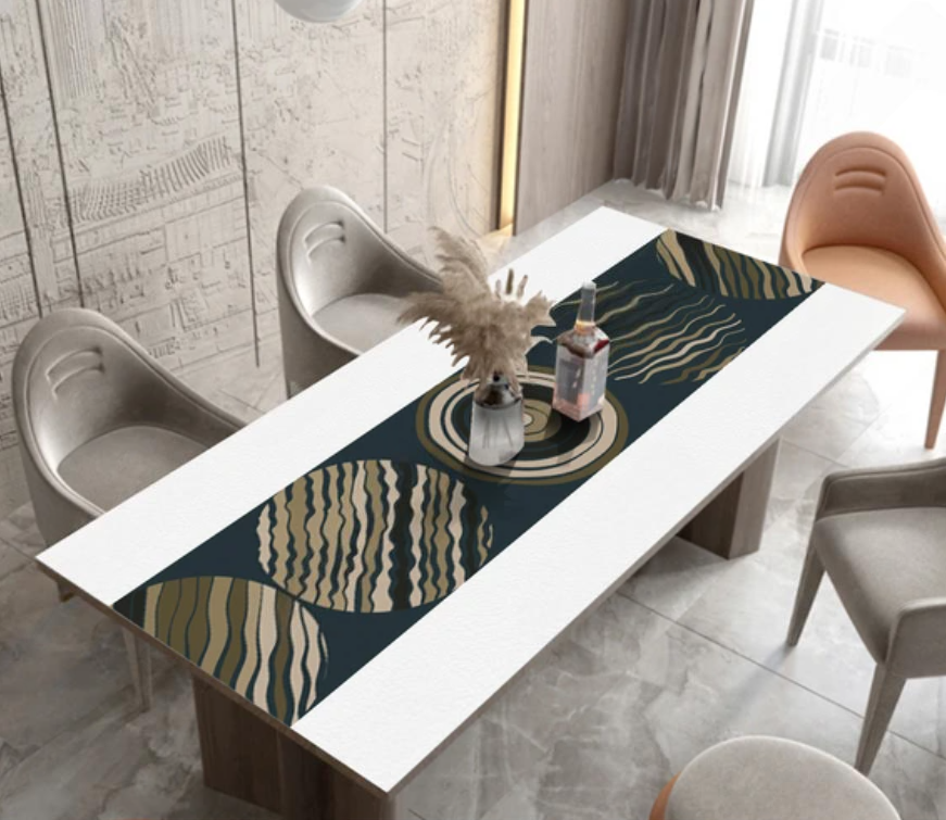 Wasserfeste, lederähnliche Tischdecke mit Aufdruck, Küchenabdeckung „Abstrakte Kreise“