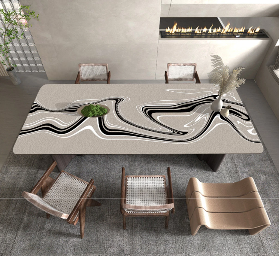 Tischdecke aus PVC mit Lederstruktur und -muster, Tischdecke „Abstract Beige“