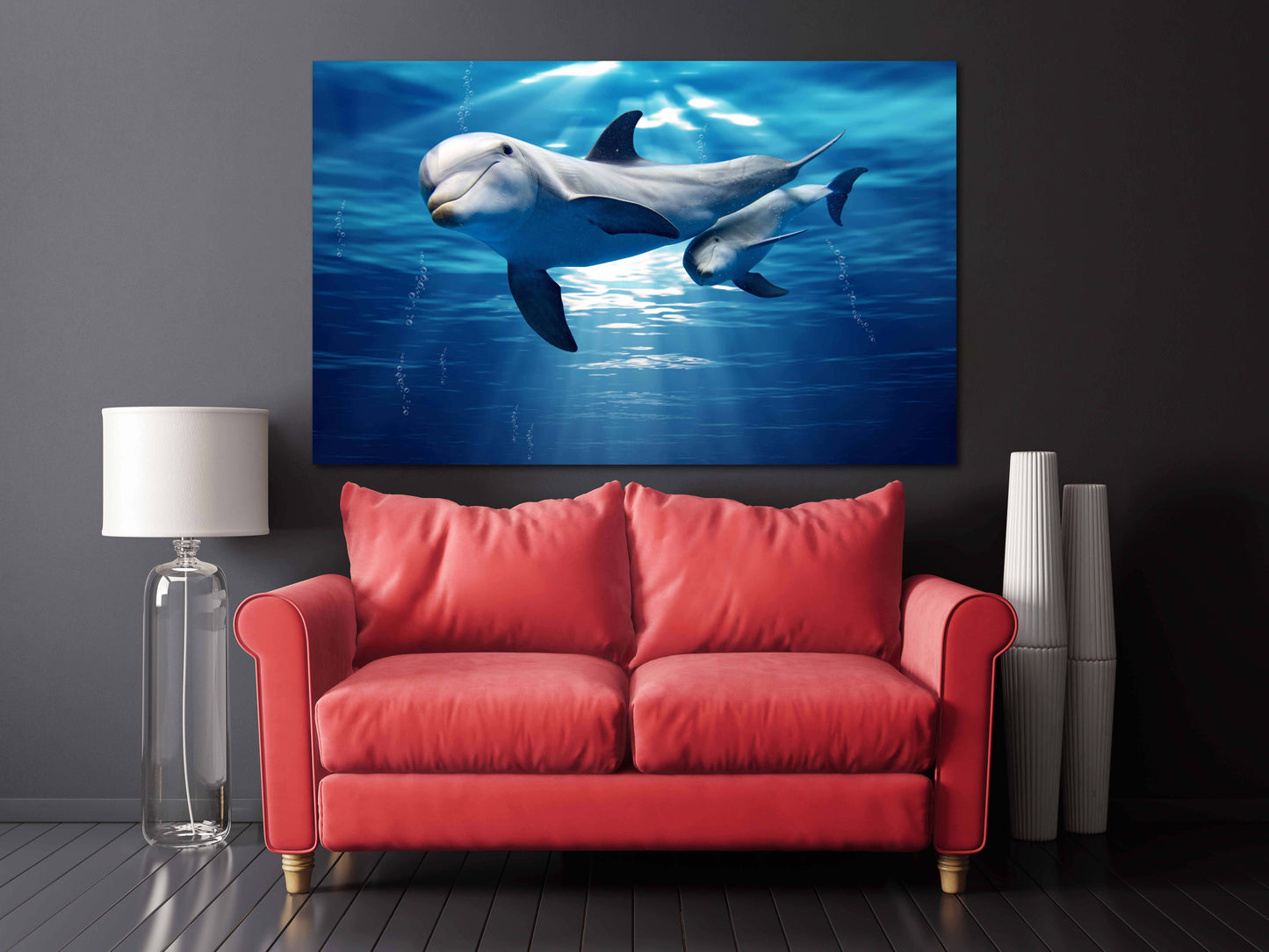 Dolphin wood wall artwall decor canvas painting bright wall art extra large wall art Dolphin canvas art Marine wall art  fish wall art