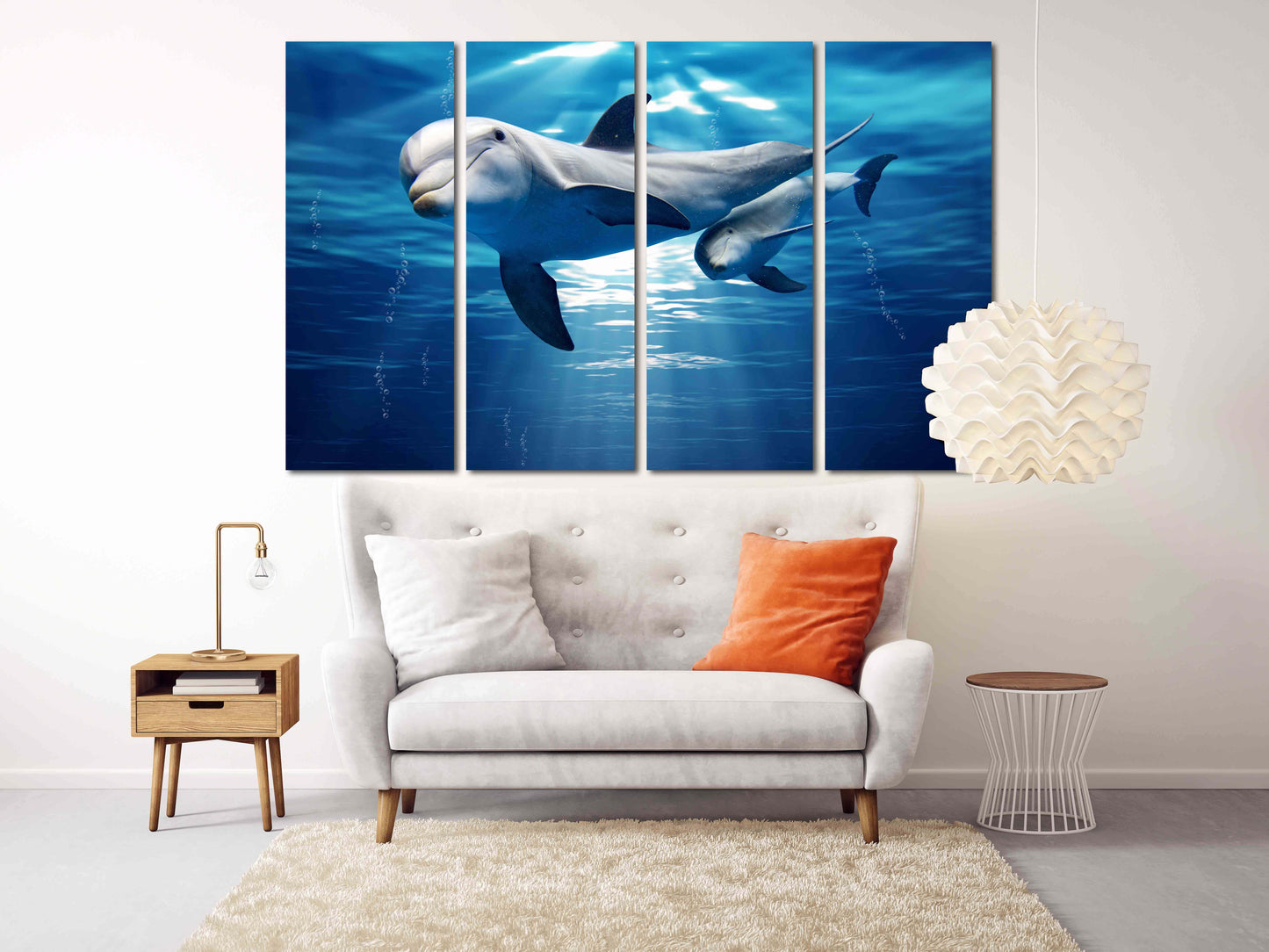 Dolphin wood wall artwall decor canvas painting bright wall art extra large wall art Dolphin canvas art Marine wall art  fish wall art