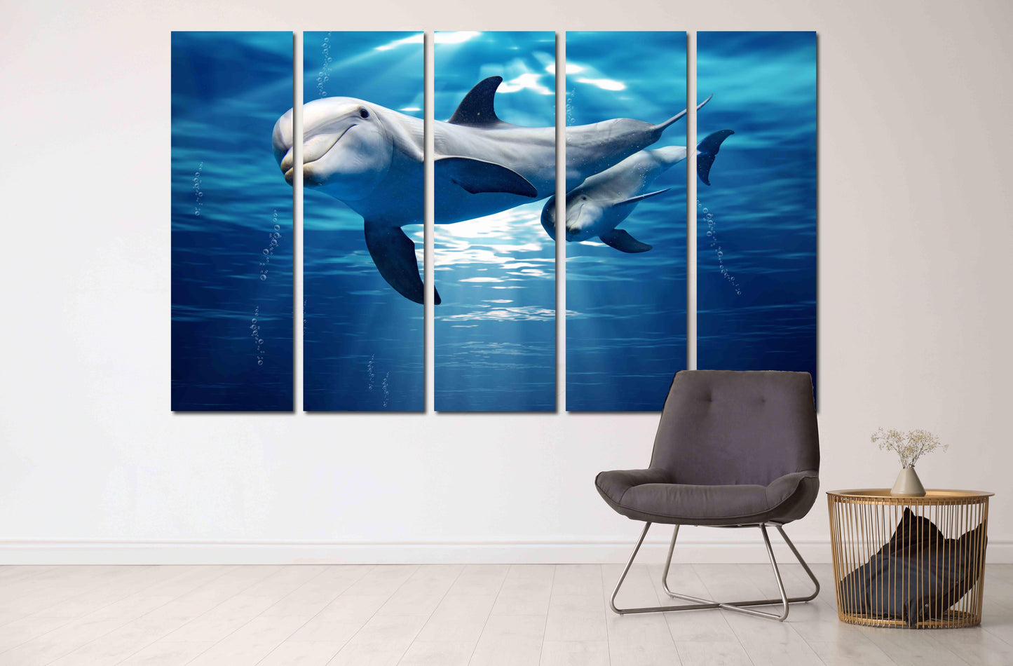 Dolphin wood wall artwall decor canvas painting bright wall art extra large wall art Dolphin canvas art Marine wall art  fish wall art