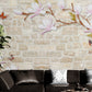 Magnolia blossom wallpaper, peel and stick wall mural with butterflies and trees, self adhesive wallpaper with bricks, removable loft wall mural, accent floral wallpaper, chinoiserie wall mural