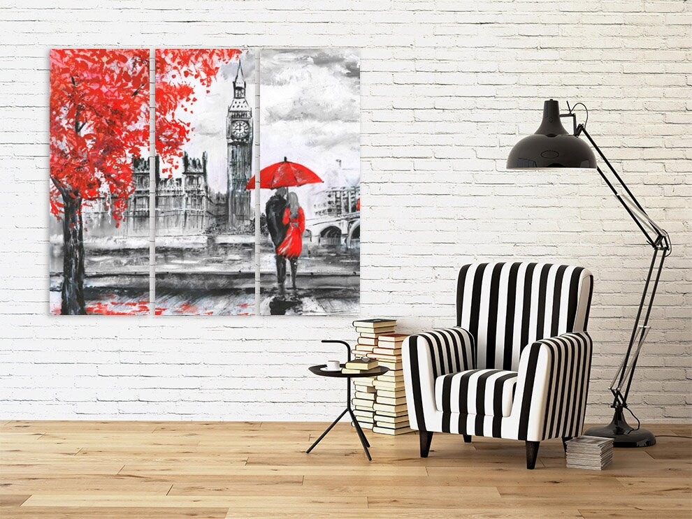 Love paintings on canvas, valentines day gift, love picture,  red umbrella art, Red tree wall decor, couple in love art extra large wall art