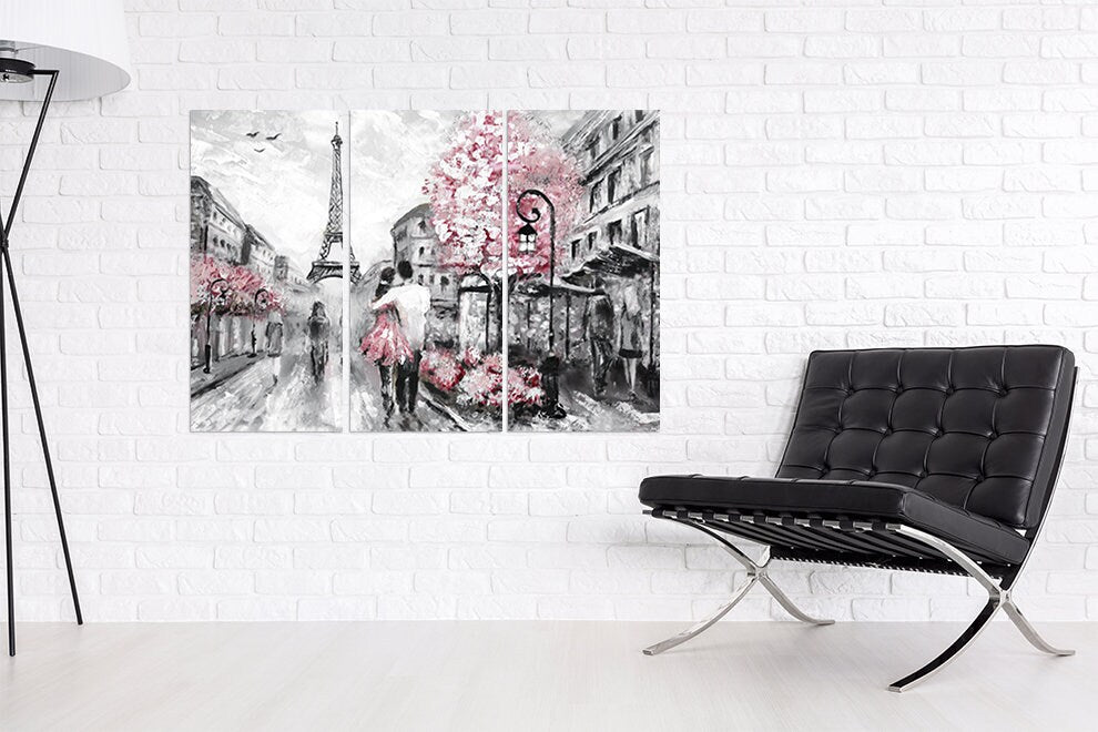 Love wall art paintings on canvas, home wall decor, couple in love in Paris, valentines day gift, paris wall art, Eiffel tower wall decal