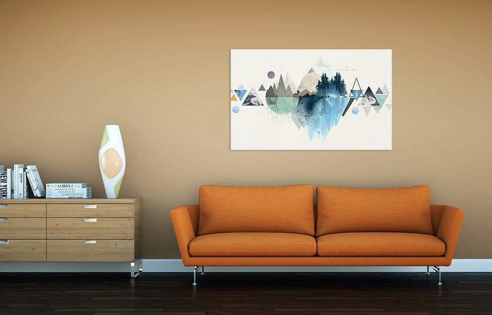 Blue mountains Geometric Abstract minimalist nature wall art paintings on canvas home wall decor wall art Extra large canvas painting