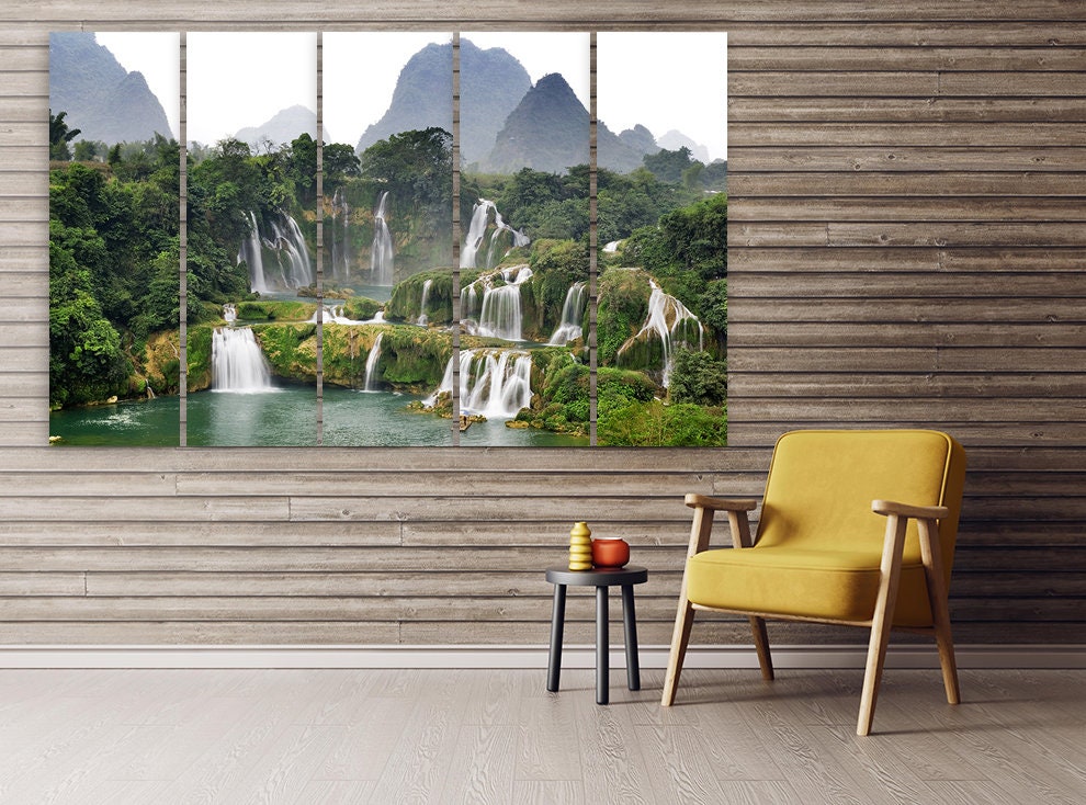 Landscape wall art paintings on canvas, waterfall art, nature wall art  home wall decor, canvas painting, forest print, 3, 4, 5 piece canvas