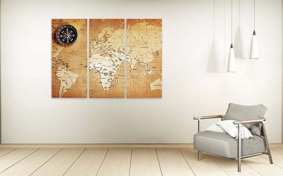 World map wall art paintings on canvas, home wall decor, canvas painting, huge wall art, living room art, extra large wall art