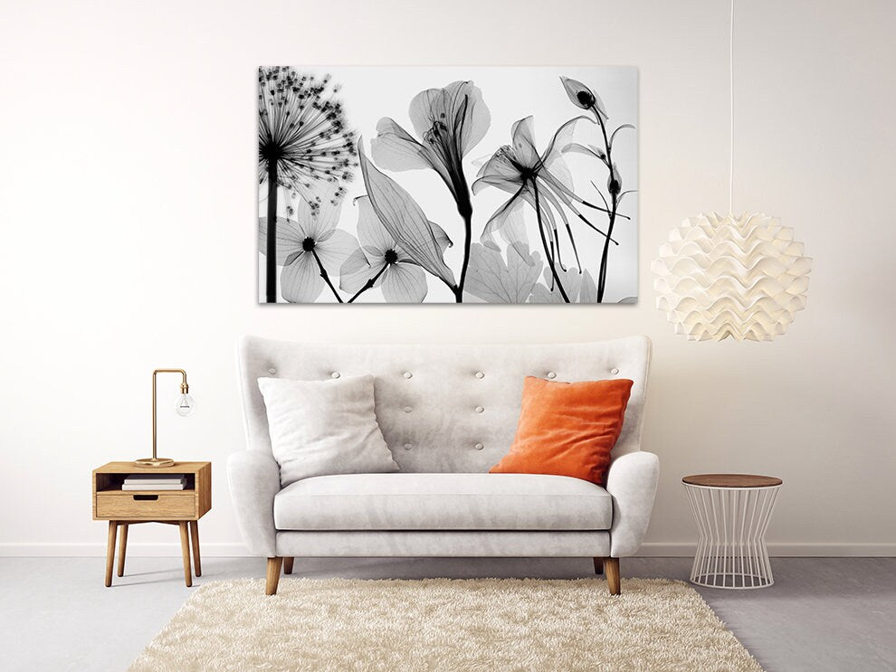 Flowers wall art paintings on canvas, home wall decor, canvas painting, black and white art, botanical paintings, extra large wall art