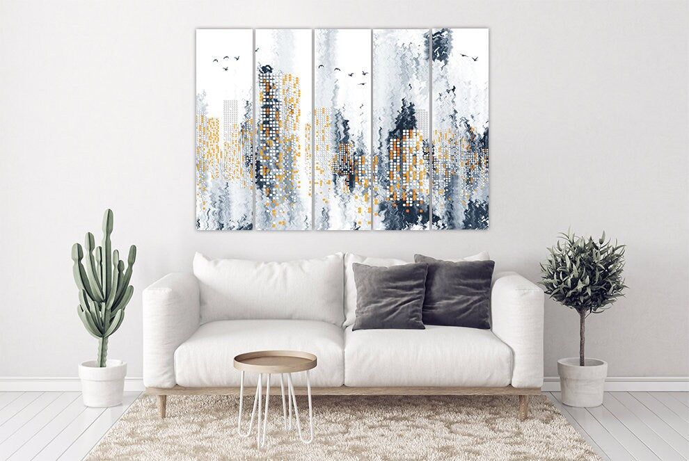 Abstract wall art paintings on canvas, abstract print, extra large wall art, home wall decor, trendy wall art, city wall art multi panel art