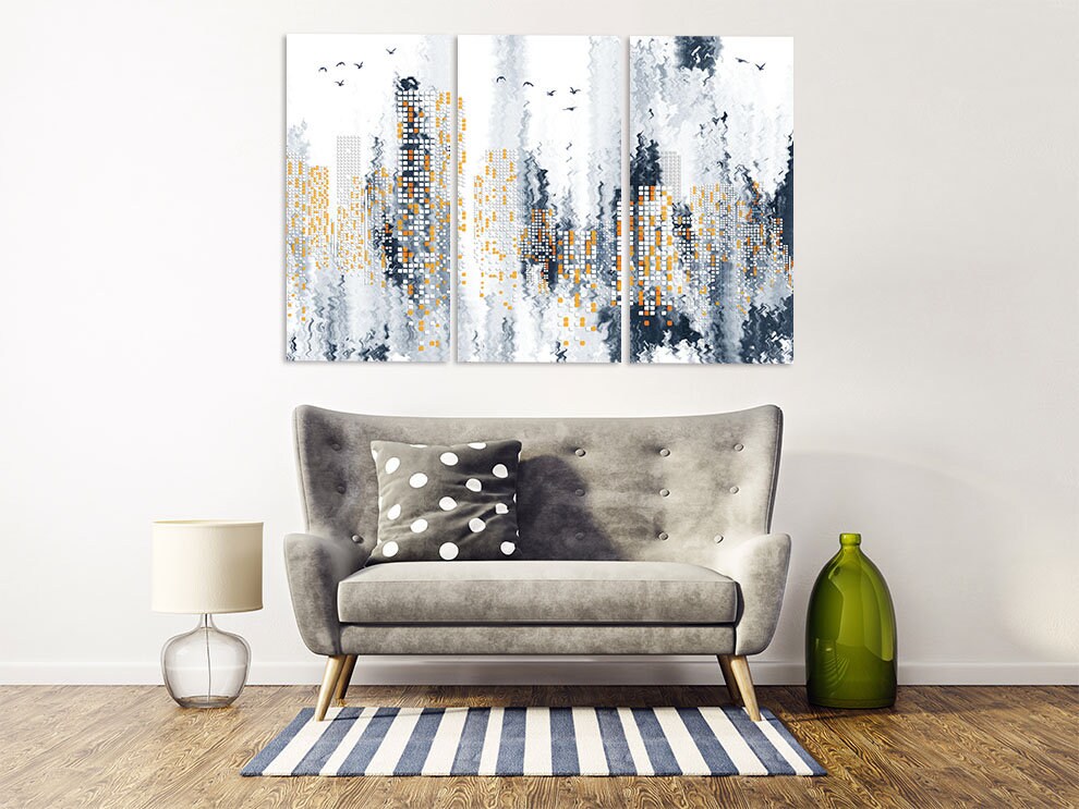 Abstract wall art paintings on canvas, abstract print, extra large wall art, home wall decor, trendy wall art, city wall art multi panel art