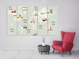 Children's world map wall art paintings on canvas, nursery wall art, world map wall art,  home wall decor, canvas painting, world map canvas