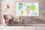Boy nursery wall artChildren's world map wall art paintings on canvas, home wall decor, canvas painting, world map canvas, set of 3 nursery