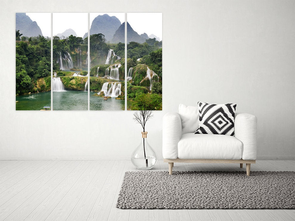 Landscape wall art paintings on canvas, waterfall art, nature wall art  home wall decor, canvas painting, forest print, 3, 4, 5 piece canvas