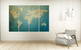 World map wall art paintings on canvas, home wall decor, canvas painting, housewarming and wedding gift multi panel wall art