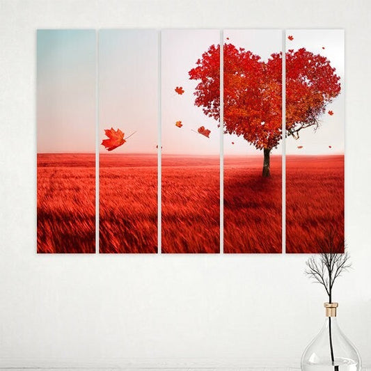 Love wall art paintings on canvas, home wall decor, red heart wall art, valentines day gift, heart wall decor, Red tree wall decor