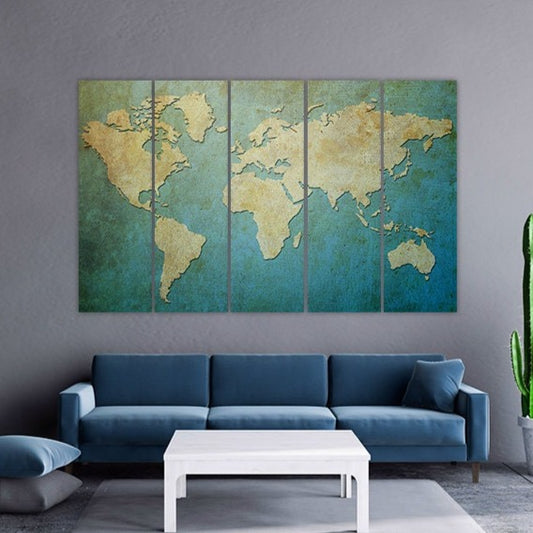 World map wall art paintings on canvas, home wall decor, canvas painting, housewarming and wedding gift multi panel wall art