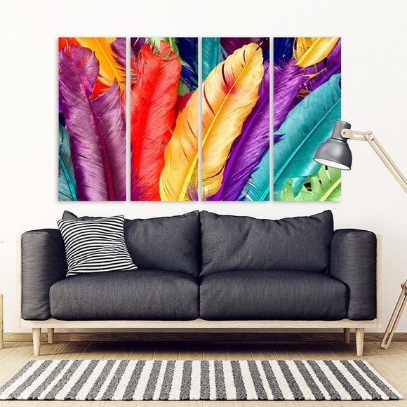 Eclectic wall art, Modern wall art paintings on canvas, feather print feathers wall art home wall decor canvas painting very large paintings