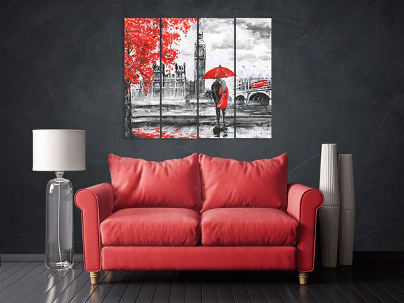 Love paintings on canvas, valentines day gift, love picture,  red umbrella art, Red tree wall decor, couple in love art extra large wall art