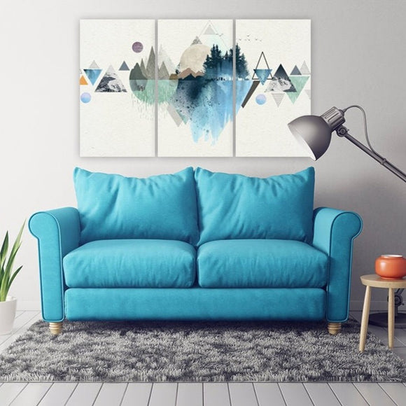 Blue mountains Geometric Abstract minimalist nature wall art paintings on canvas home wall decor wall art Extra large canvas painting
