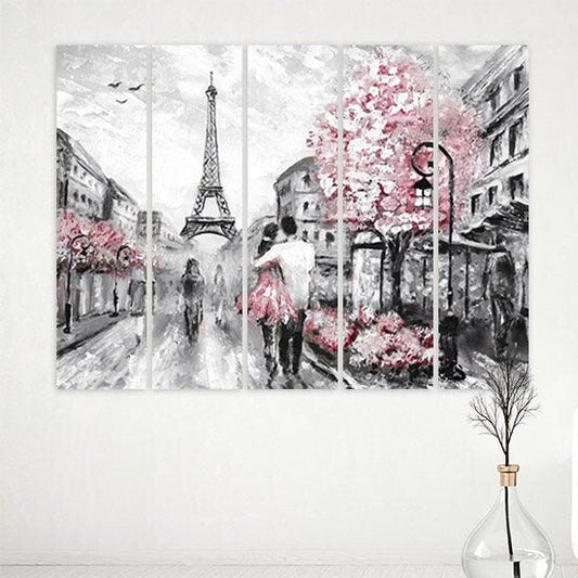 Love wall art paintings on canvas, home wall decor, couple in love in Paris, valentines day gift, paris wall art, Eiffel tower wall decal