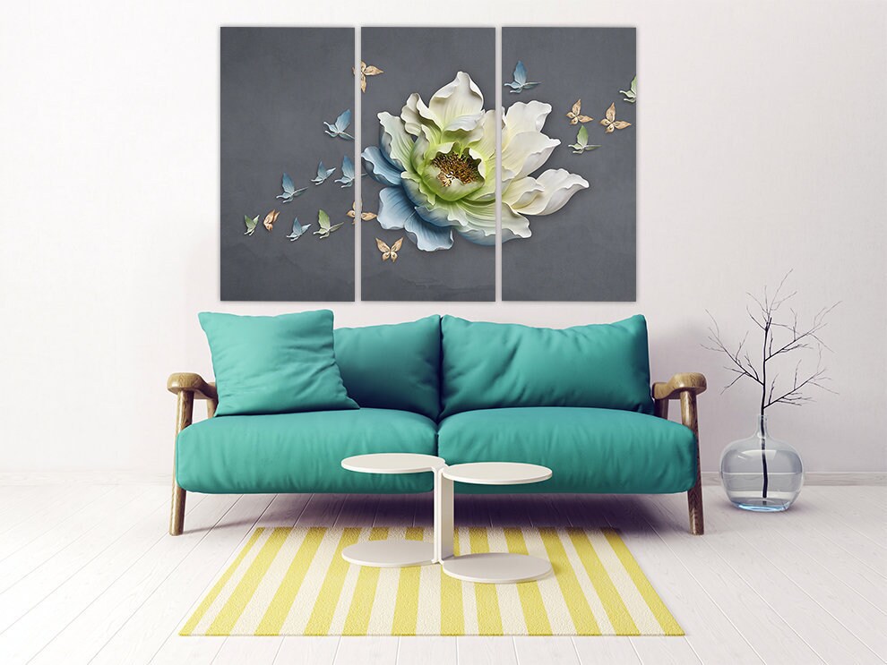 Flowers wall art paintings on canvas, Wall art boho flowers, canvas painting, huge wall art, farmhouse wall decor, multi panel wall art