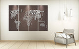 World map wall art paintings on canvas, home wall decor, multi panel wall art, world map wall decal, world map canvas