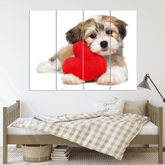 Red heart wall art, Love wall art paintings on canvas, valentines day gift, love picture, pet paintings, Valentine dog, heart wall decor
