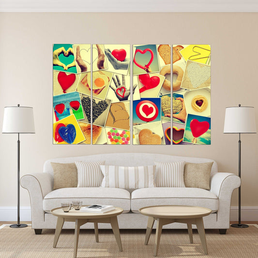 Red heart wall art, Love paintings on canvas, valentines day gift, love picture, collage kit wall decor, heart wall decor