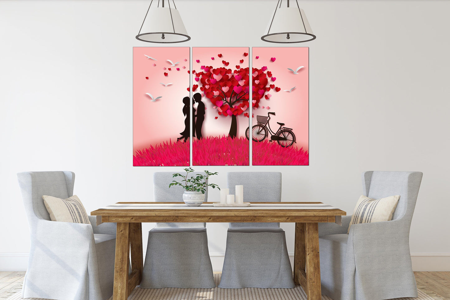 Red heart wall art, Love paintings on canvas, valentines day gift, love picture, heart wall decor, couple in love art, Red tree wall decor